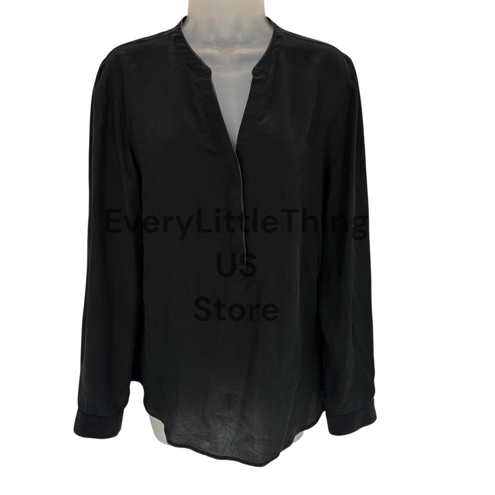 Banana Republic Silk Blouse Top L Sheer Henley Long Slv Quiet Luxury Old Money